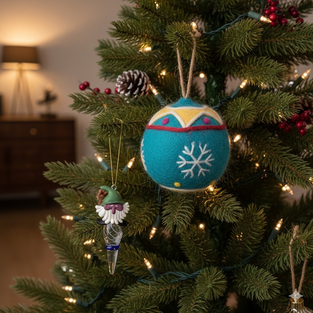 Handmade Felt Ornament Teal Snowflake Christmas Holiday‎ Decor santa